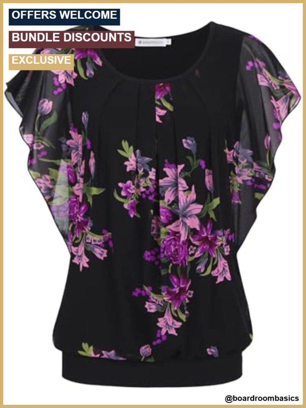 Flutter Short Sleeve Pleated Front Mesh Blouse Dressy Casual Top